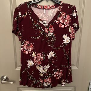 Bestbee Women’s Top Daisy & Rose Maroon Short Sleeve Popover With Stretch Large
